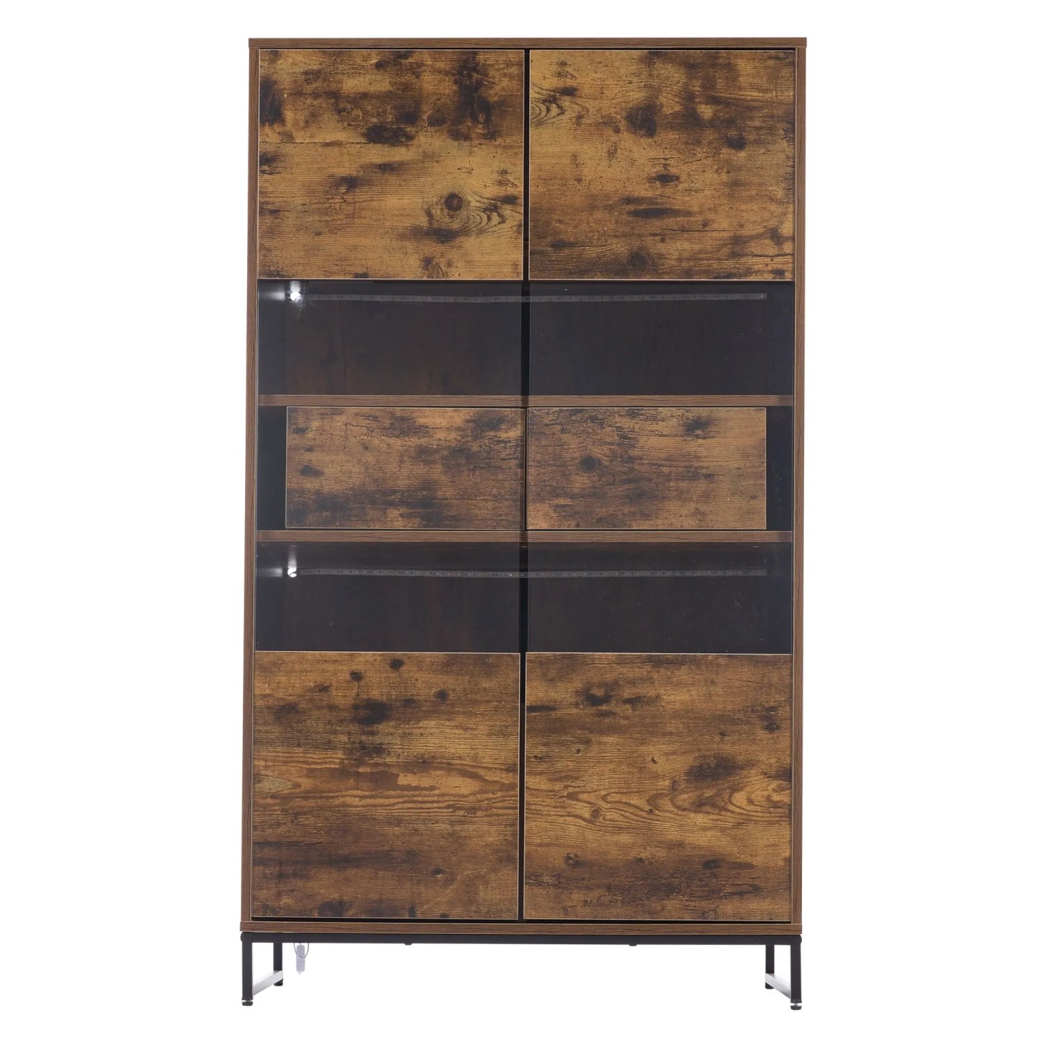 ModernLuxe Vitrine mit Led Beleuchtung 2 Schubladen 2 Türen MDF Schwarz Holzmaserung