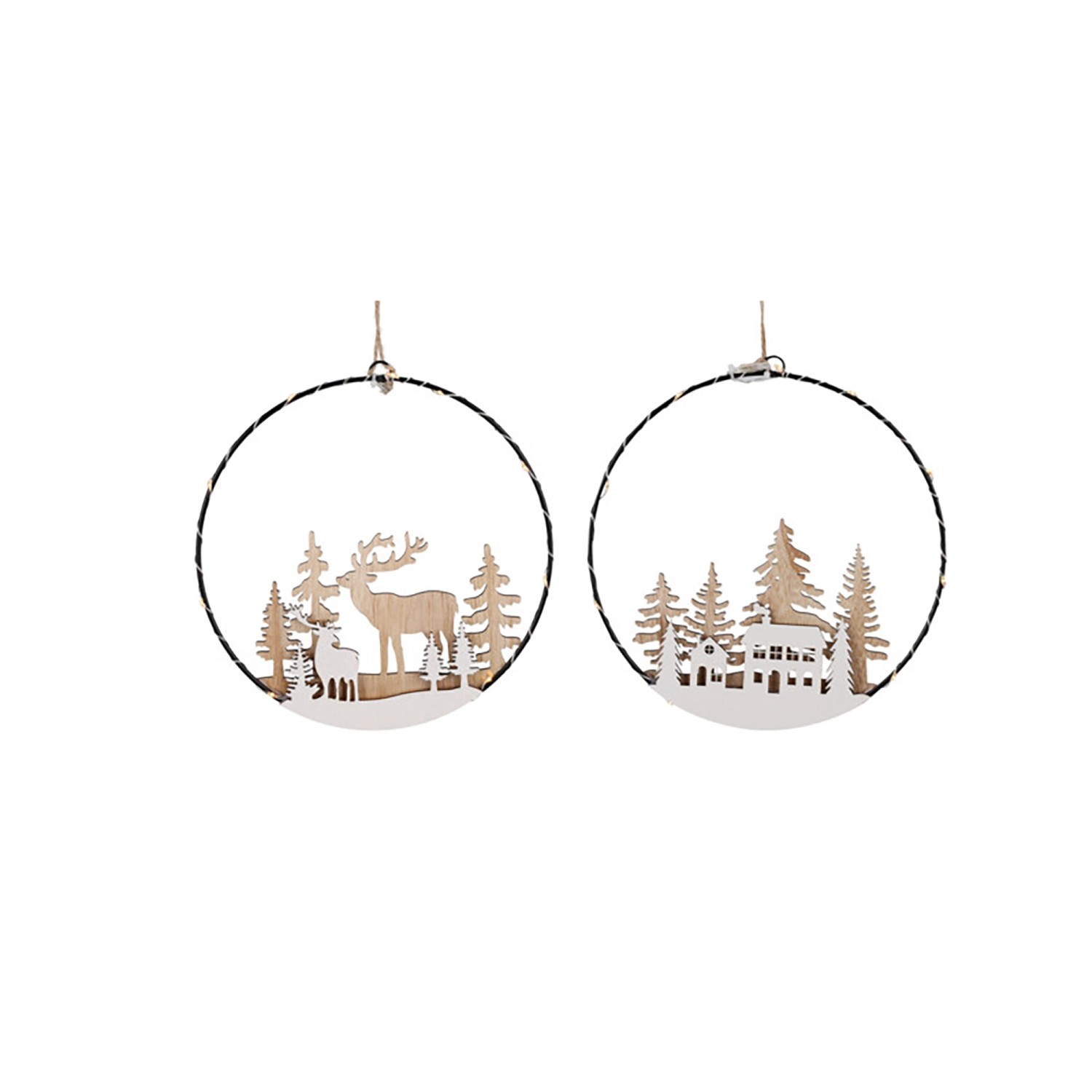 Weihnachts-Deko Ring zum Aufhängen mit LED 20 cm Weiß-Natur 2-fach Sortiert günstig online kaufen