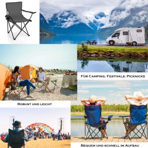 BigDean Faltstuhl Dunkelgrau Campingstuhl Anglerstuhl Mit Getränkehalter Tragetasche Anglersessel Klappbar Klappstuhl Gartenstuhl Faltstuhl