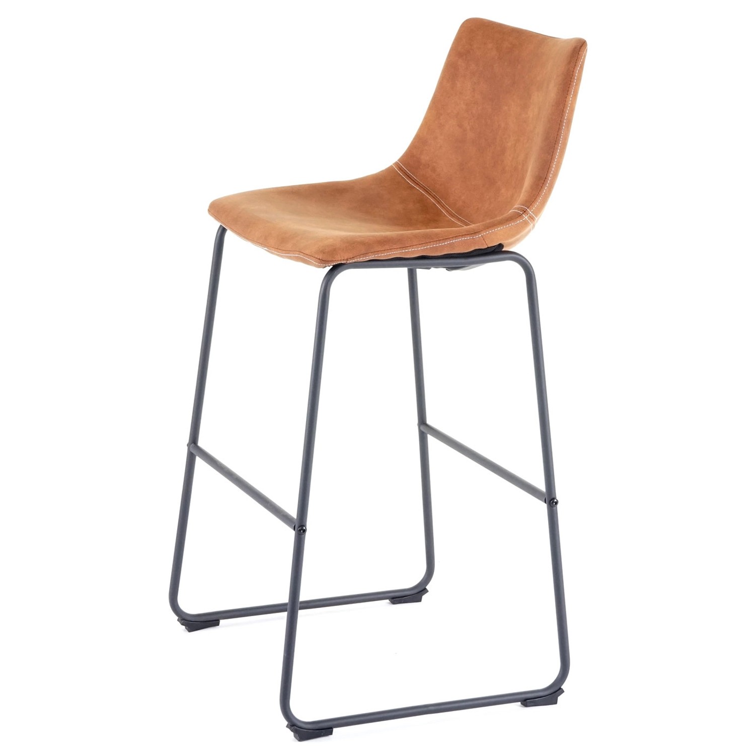 2er-Set Barhocker D70 im Wildlederimitat mit Metallgestell und Fußablage.