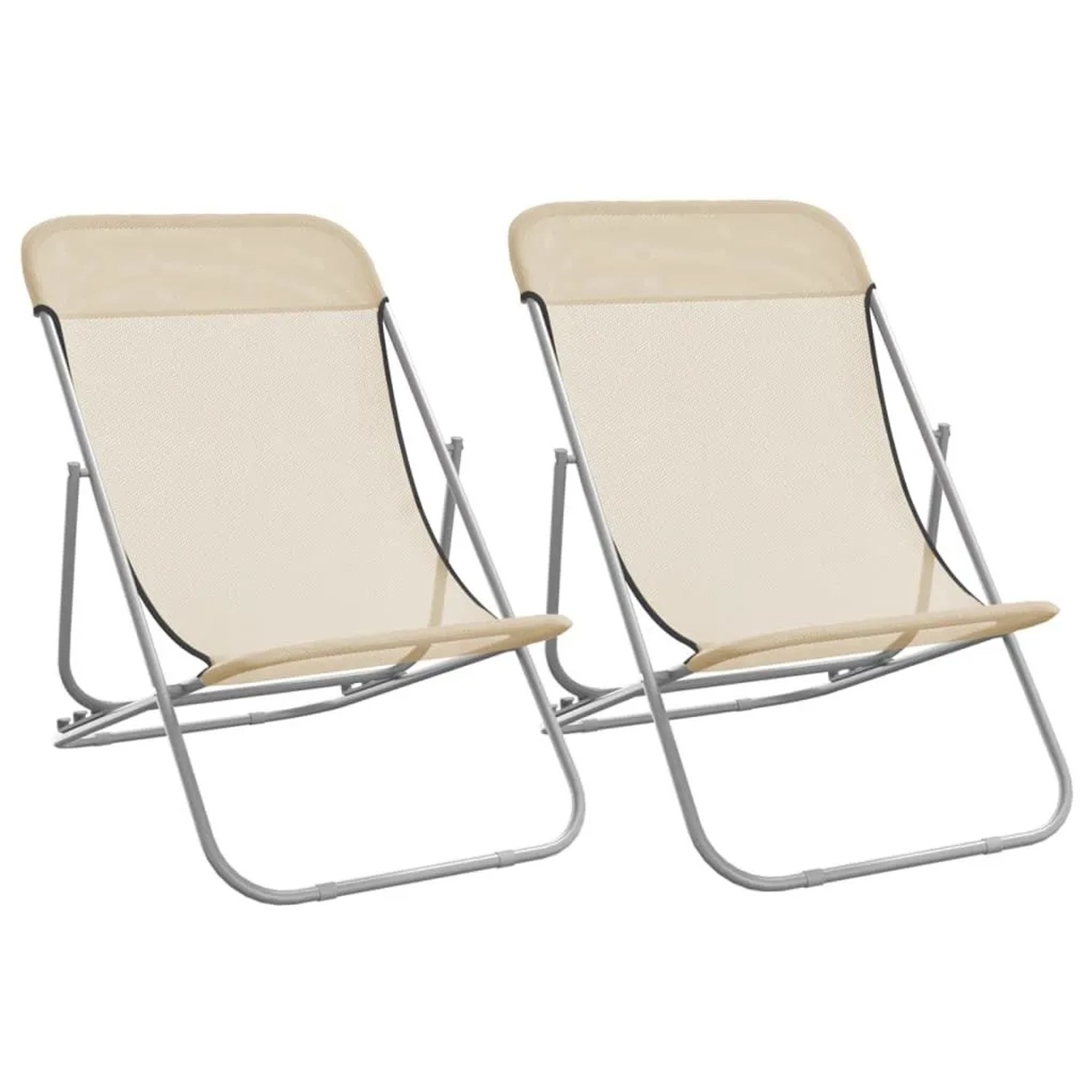 vidaXL Strandstühle 2 Stk Creme Textilene & Pulverbeschichteter Stahl 360192