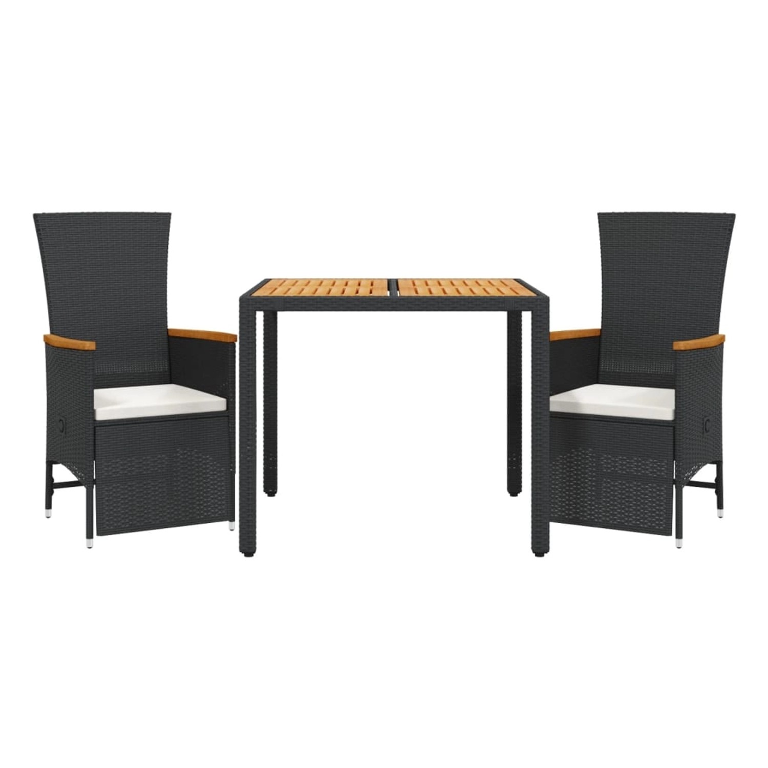 vidaXL 3-Tlg Garten-Essgruppe mit Kissen Schwarz Poly Rattan 3277503