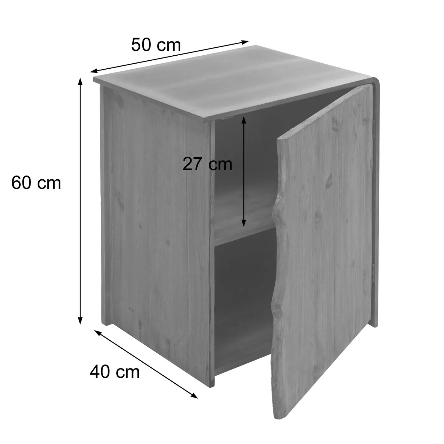 MCW Beistelltisch L76 aus Tannenholz mit offener Tür und Fach, Industrie Design.