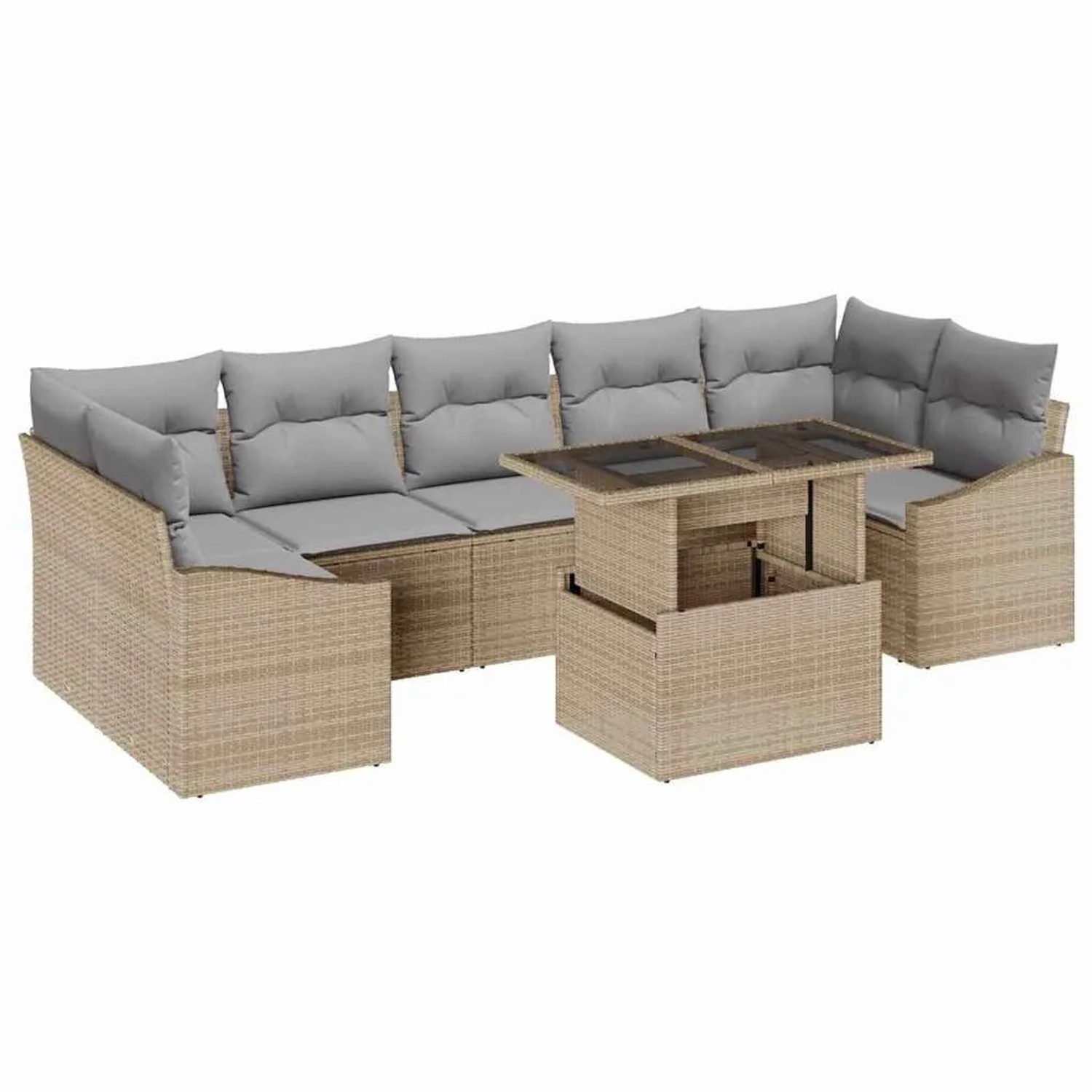 vidaXL Garten-Sofa-Set mit Kissen 8-Tlg Beige und Hellgrau Poly-Rattan 3348956