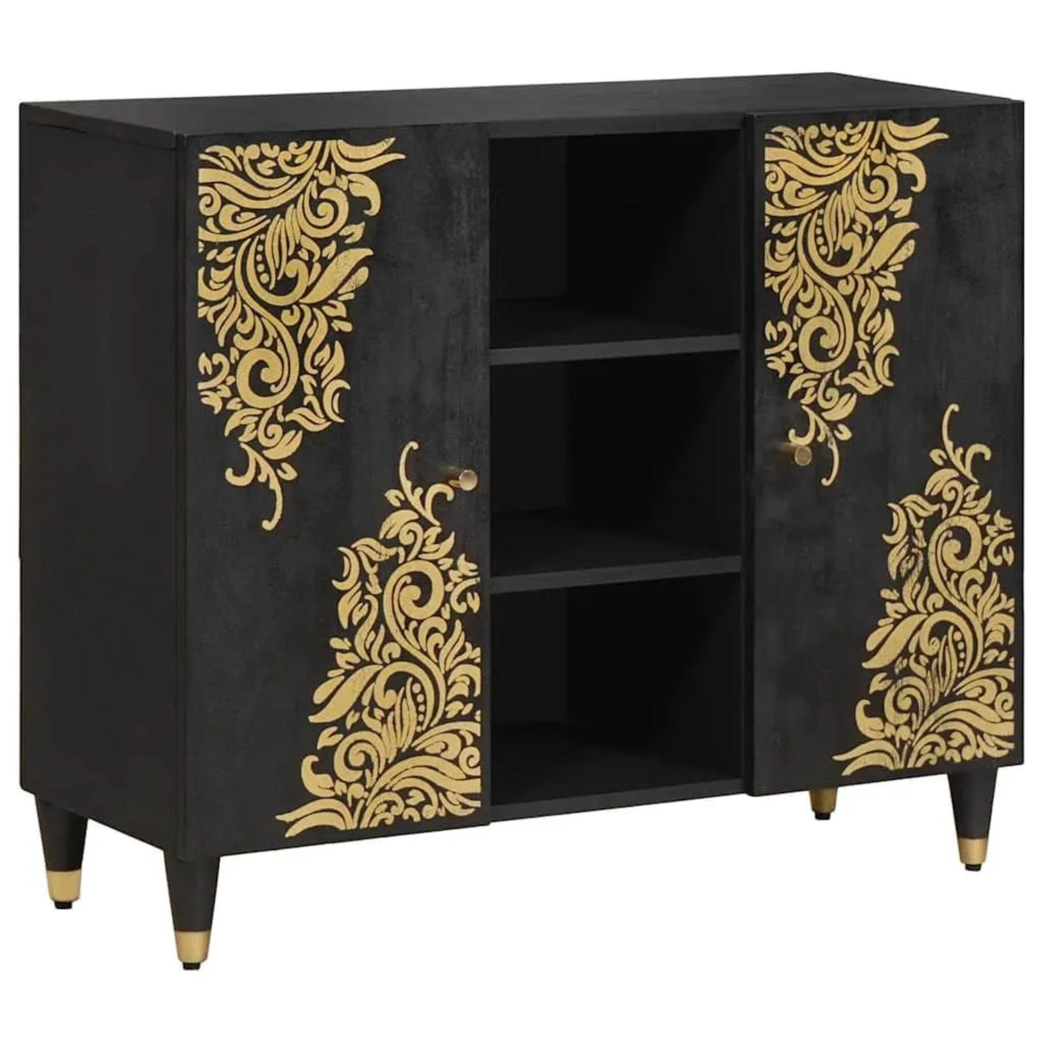 vidaXL Sideboard mit Regal Schwarz 90 x 33 x 75 cm Massivholz Mango 4018836