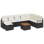Schwarzes 9-teiliges vidaXL Garten-Sofa-Set aus Rattan mit Kissen und Tisch.