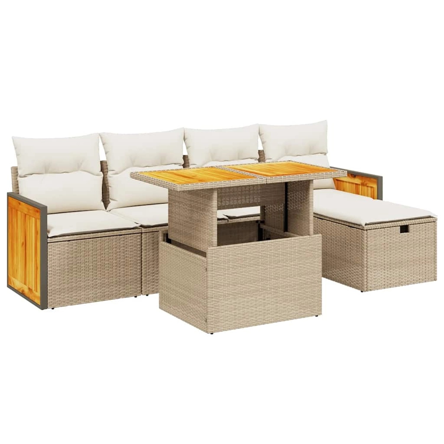 vidaXL 6-Tlg Garten-Sofagarnitur mit Kissen Beige Poly Rattan 3276243 günstig online kaufen
