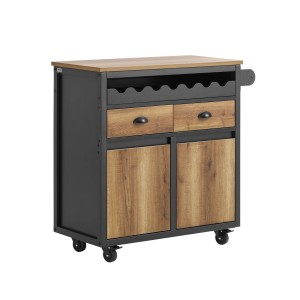 SoBuy Küchenwagen FKW122-SCH in Braun mit Flaschenablage, Schubladen und Türen.