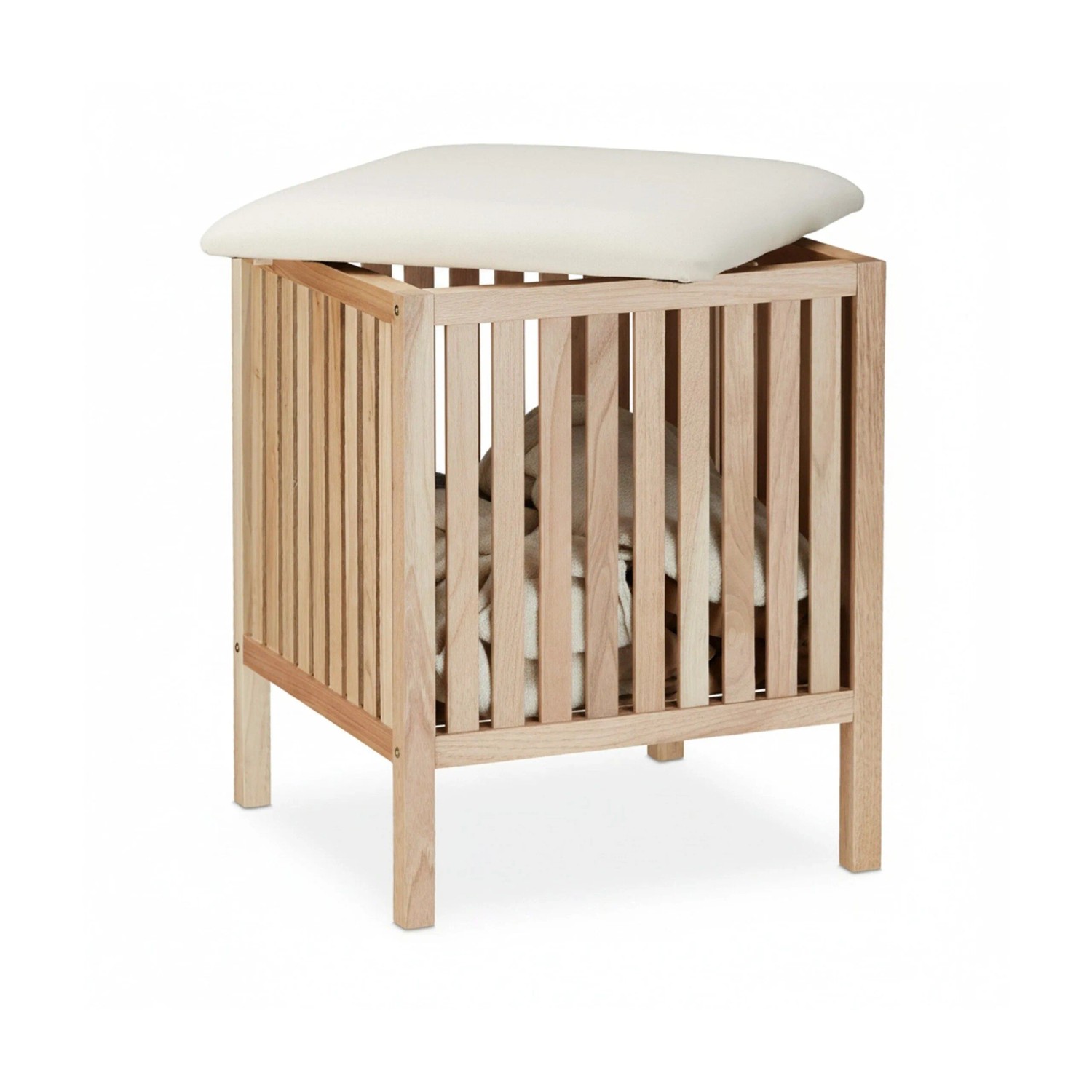 Relaxdays Wäschekorb Walnussholz Natur Weiß Mit Sitz 51 cm x 41 cm x 41 cm 4,2 kg