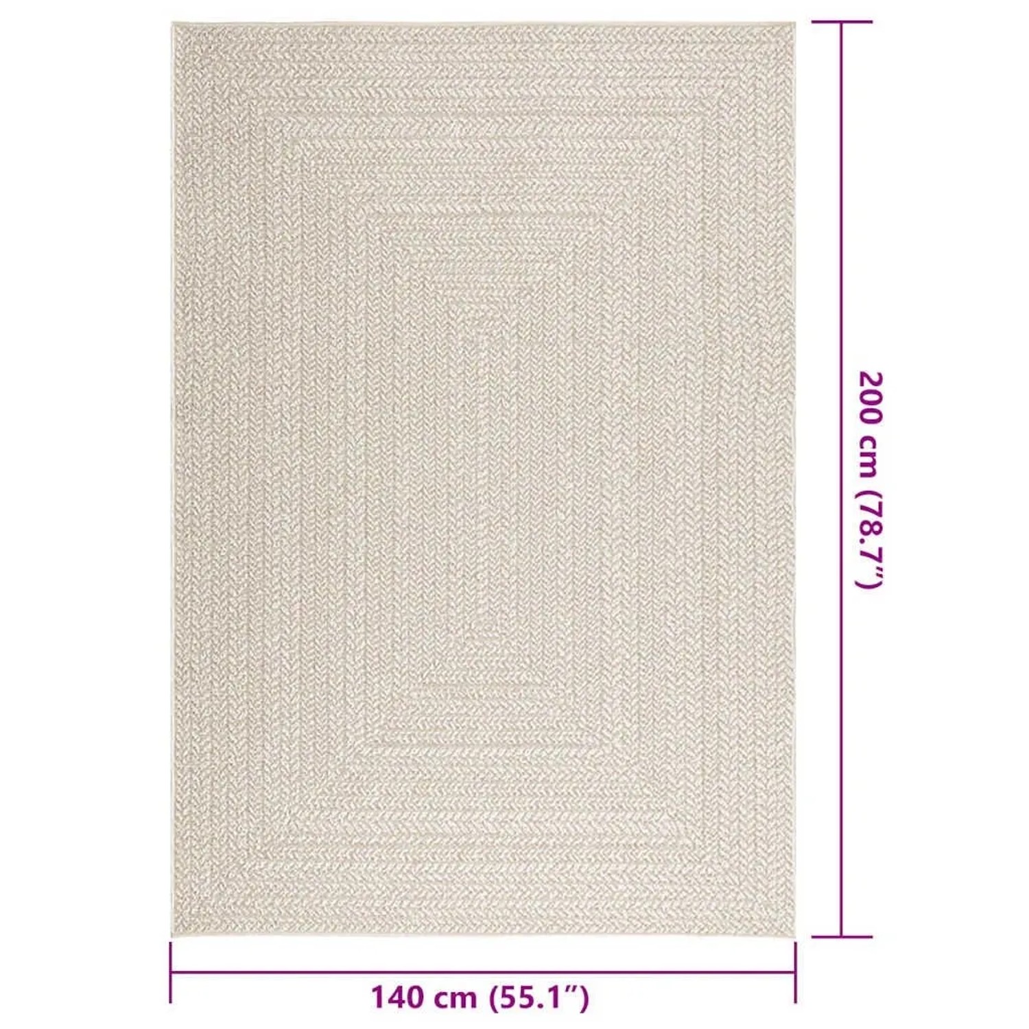 Cremefarbener Outdoor-Teppich ZIZUR 140x200 cm in Jute-Optik aus PP für Innen & Außen.