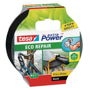 Tesa Extra Power Eco Repair Gewebeband, 10 m x 38 mm, schwarz. Reißfestes Klebeband für Reparaturen.