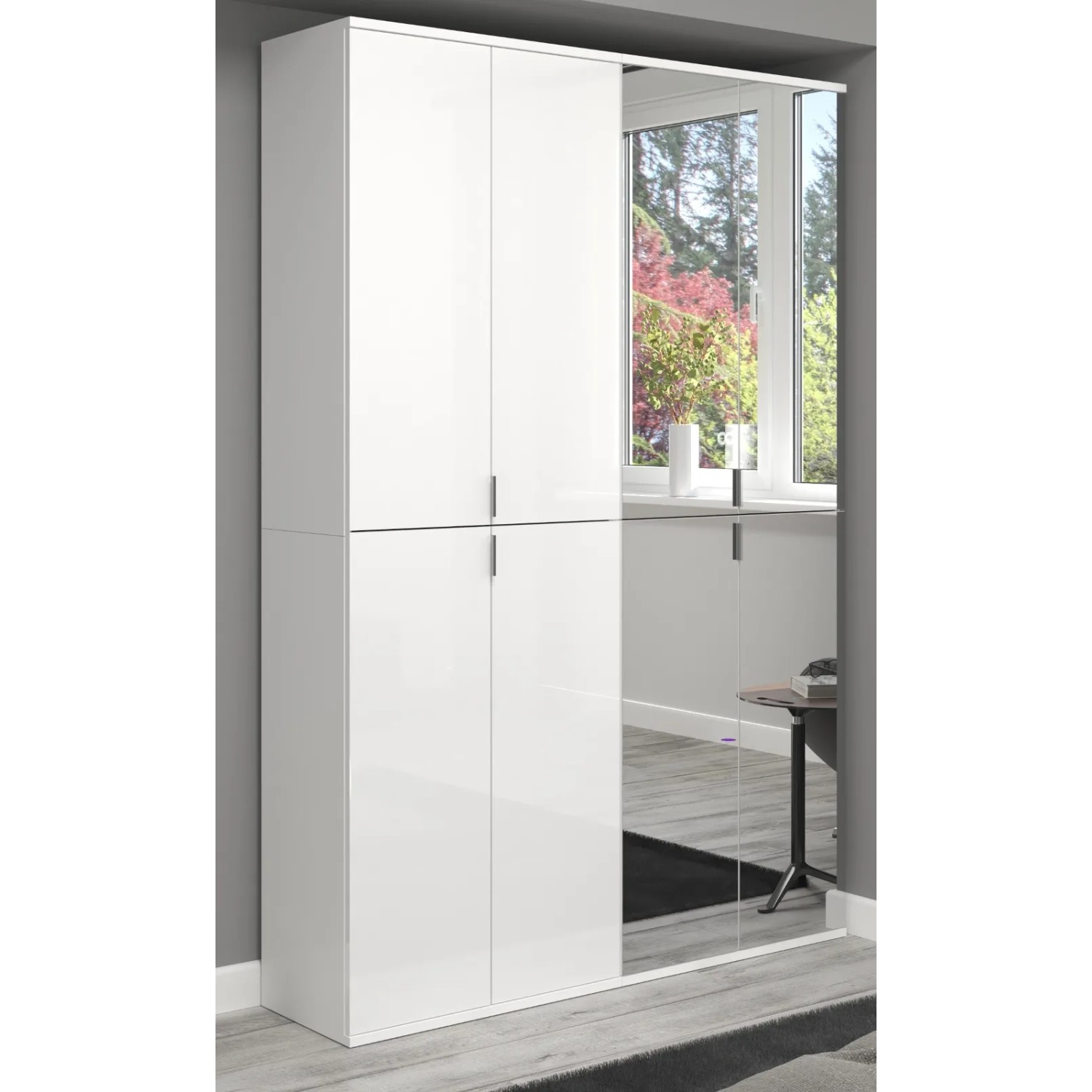 Inn.Furn Schuhschrank Weiß Hochglanz 122 cm mit Spiegel SystemX_2