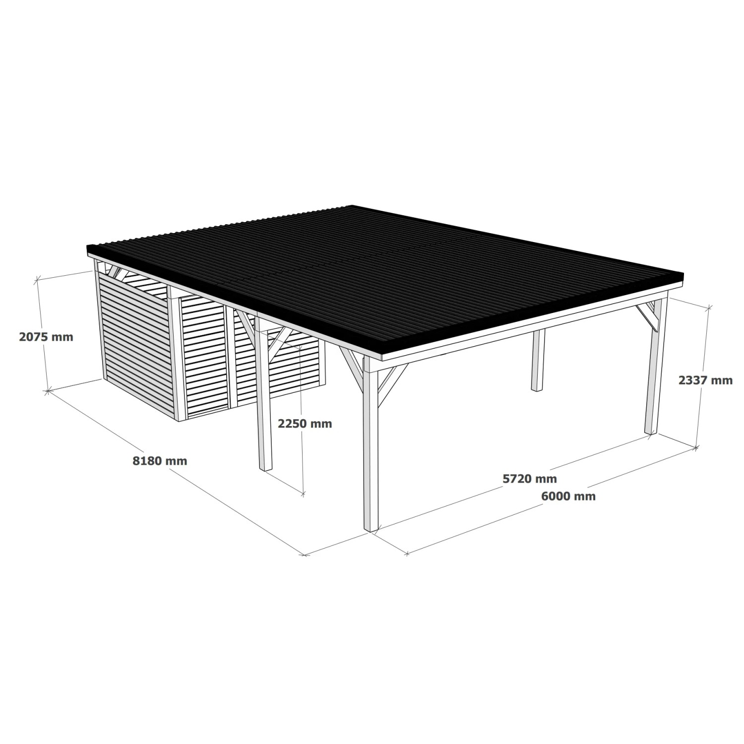 Holzbrüder Doppelcarport Ralf mit Geräteraum, anthrazit, Maße: 600x868cm. Illustration.