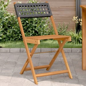 Schwarzer vidaXL Bistrostuhl aus Akazienholz und Poly Rattan, klappbar.