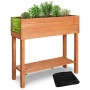 TTL GARDEN Hochbeet Pflanzkasten aus Tannenholz mit Ablagefach, bepflanzt mit Kräutern.