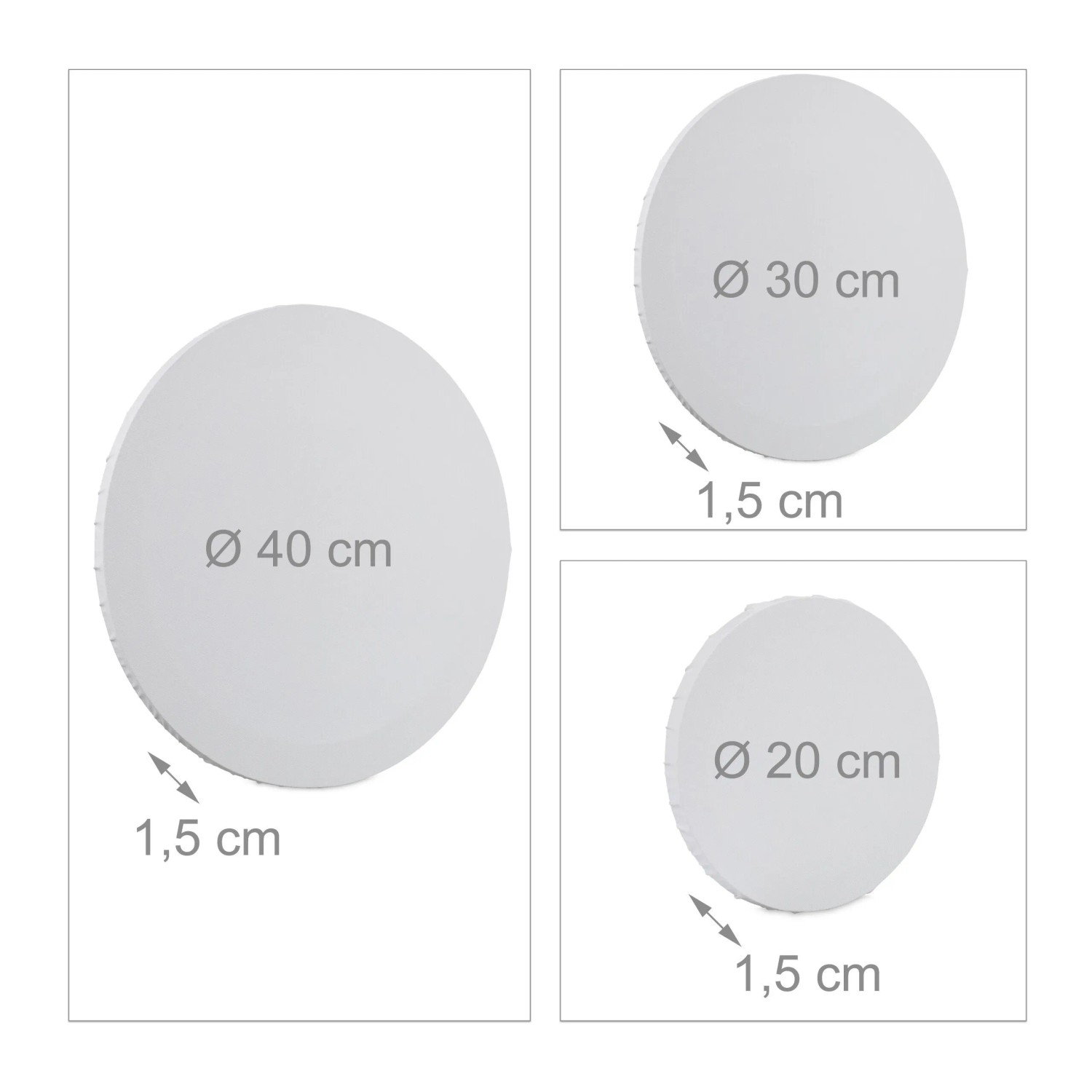 Relaxdays Leinwand MDF Baumwolle Weiß Rund 6er Set 3 Größen ø 40 cm x 1,5 cm ø 30 cm x 1,5 cm ø 20 cm x 1,5 cm_4
