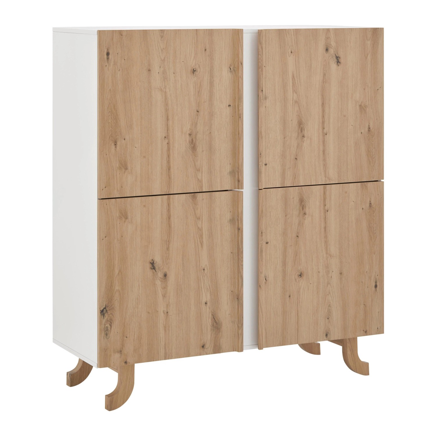 Bessagi Home Highboard Vira Weiß/Kiefer Echtholz/MDF