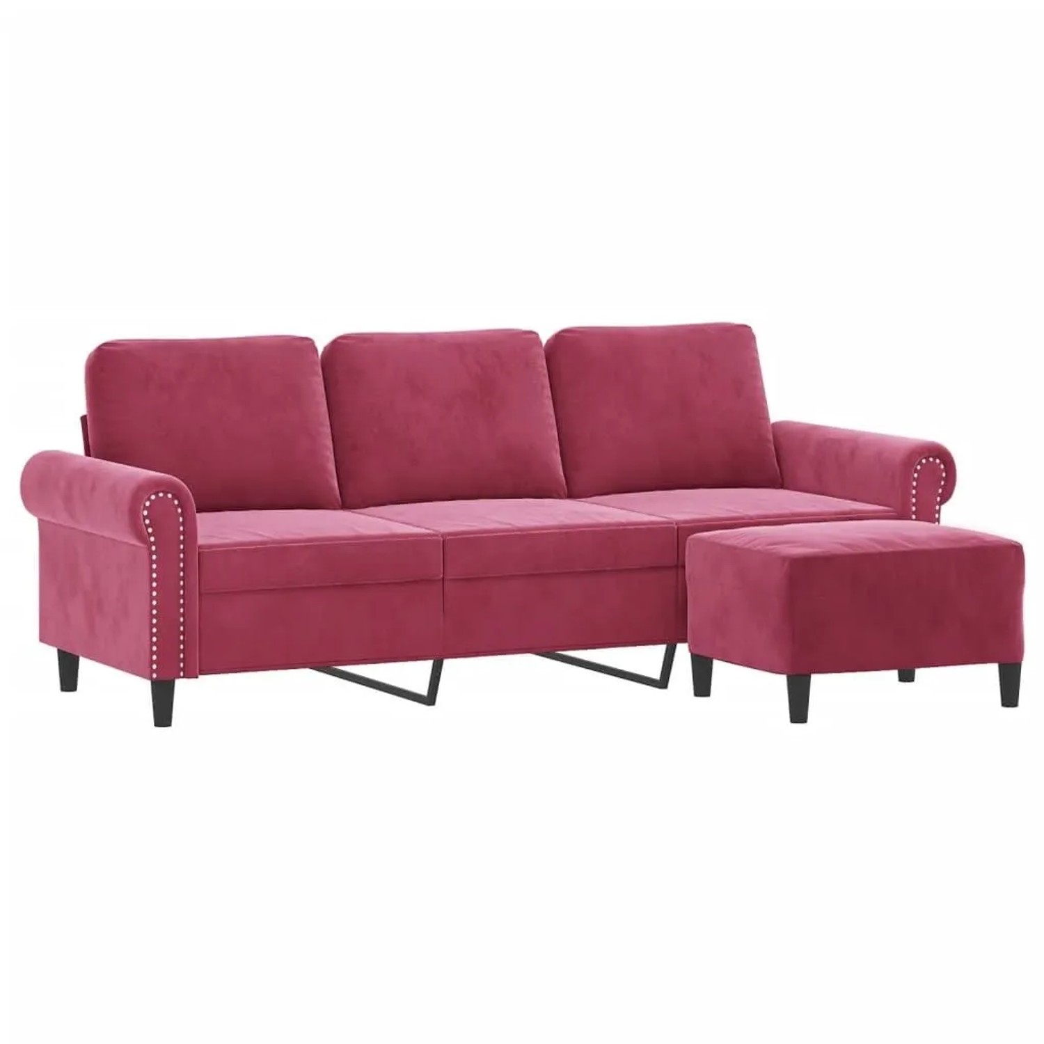 vidaXL 3-Sitzer-Sofa mit Hocker Weinrot 180 cm Samt 3201219