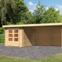 Karibu Holz-Gartenhaus Ängelholm mit Pultdach und Anbau, unbehandelt.