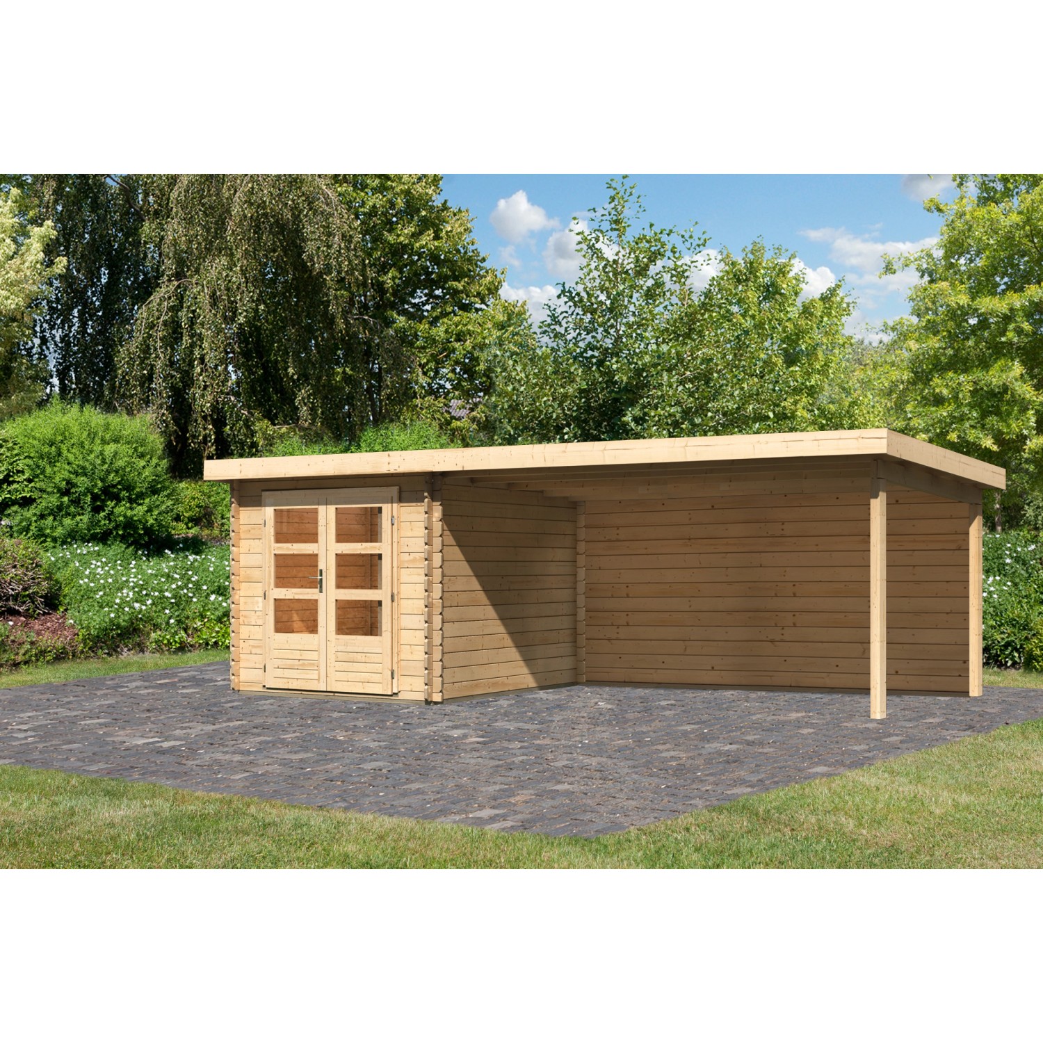 Karibu Holz-Gartenhaus Ängelholm Natur Pultdach Unbehandelt 220 cm x 280 cm günstig online kaufen