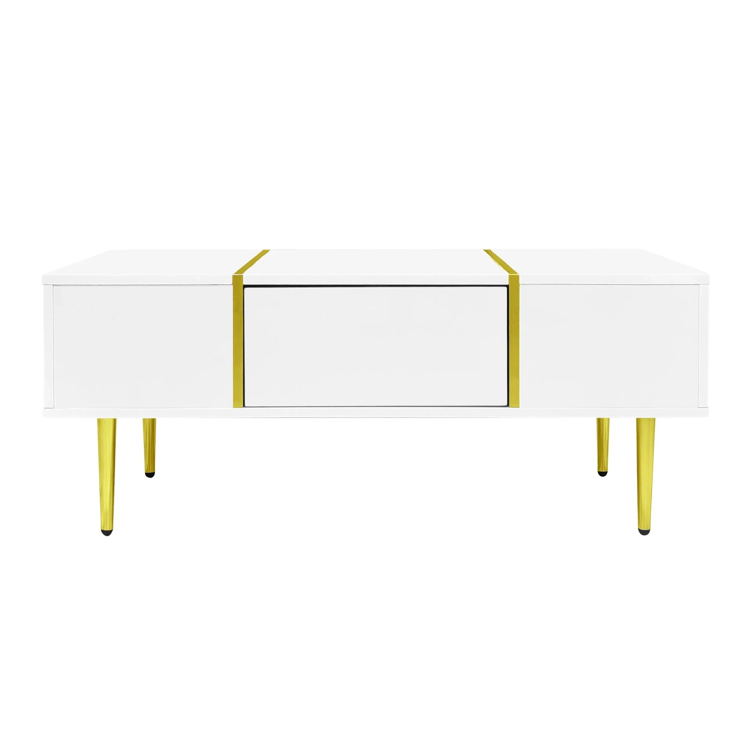 okwish Couchtisch Modern mit Hochglanz und 2 Schubladen 100 × 60 cm Weiß