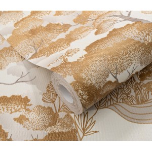 Rolle Erismann Vliestapete Elle Decoration 4 Golden Grove Gold mit Waldmotiv.