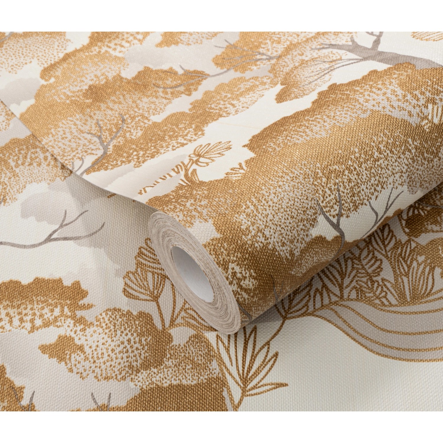 Rolle Erismann Vliestapete Elle Decoration 4 Golden Grove Gold mit Waldmotiv.