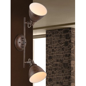 Globo Spot GIORGIO, rostfarbene Wandlampe mit zwei Strahlern und weißer Innenseite.