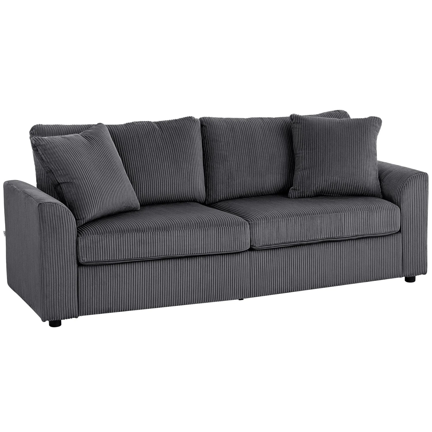 HOMCOM 3 Seater Sofa Polyester Stahl 212L x 80B x 88H cm Dunkelgrau