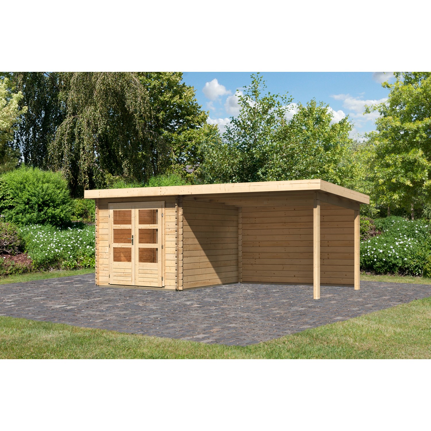 Karibu Holz-Gartenhaus Ängelholm Natur Pultdach Unbehandelt 220 cm x 280 cm günstig online kaufen