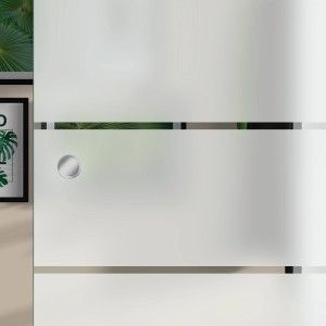 ESG Glasschiebetür mit satiniertem Siebdruck Dekor und klaren Streifen, inklusive Griff.