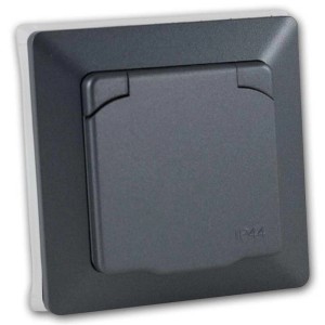 ChiliTec MILOS Steckdose mit Deckel IP44 Anthrazit mit Rahmen