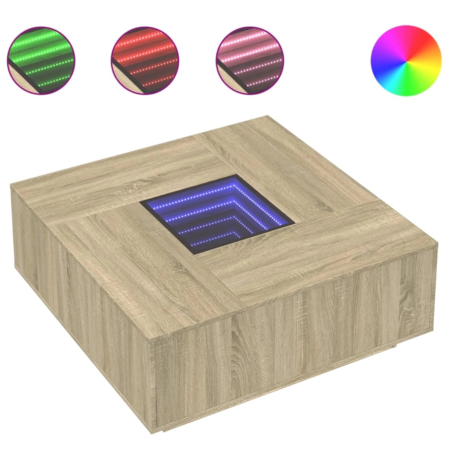 vidaXL Couchtisch mit Infinity-LED Sonoma-Eiche 100x100x40 cm 3284044