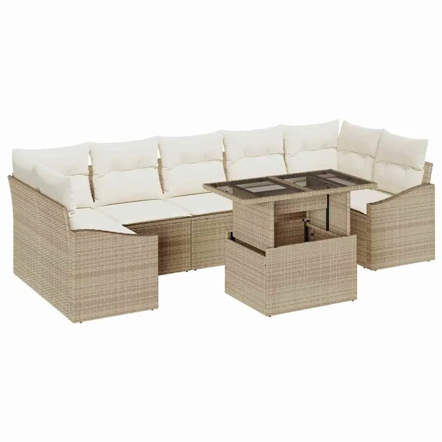 vidaXL Garten-Sofa-Set mit Kissen 8-Tlg Beige und Creme Poly-Rattan 3348957