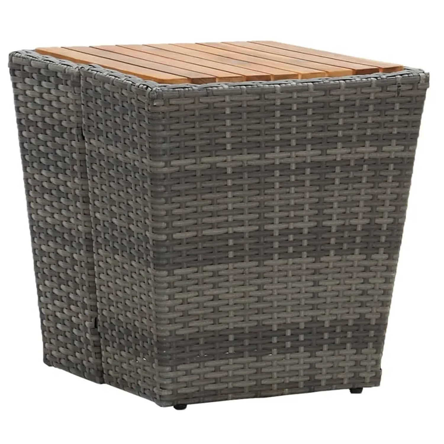 Grauer Beistelltisch aus Rattan und Akazienholz, Teil des vidaXL Bistro-Sets.