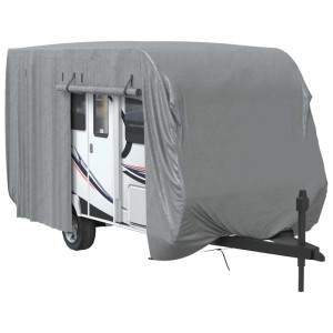 Graue vidaXL Schutzhülle für Wohnwagen, 460x250x220 cm, aus Vliesstoff. Frostschutz für Camping.