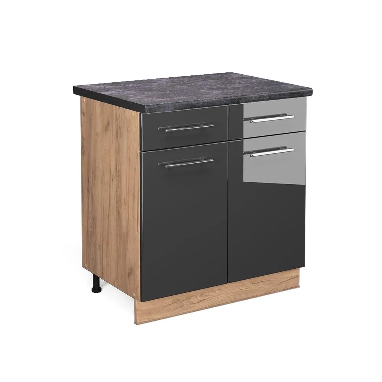 Vicco Küchenunterschrank Fame-Line Anthrazit Hochglanz Goldkraft Eiche 80 cm AP Anthrazit