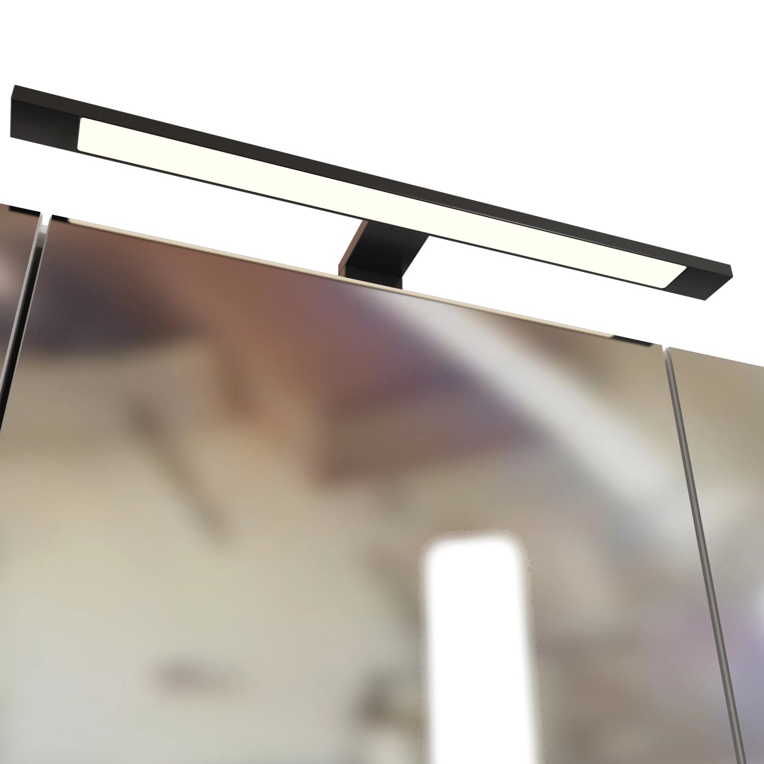 Held Möbel Rom Spiegelschrank 70 cm, weiß, mit schwarzer LED-Aufsatzleuchte.