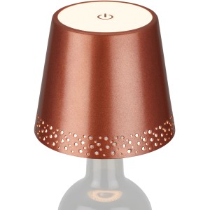 Brilo Akku-Flaschenlicht Flaska, Kupfer-Matt, auf einer Flasche. Dekoleuchte für den Innen- und Außenbereich.