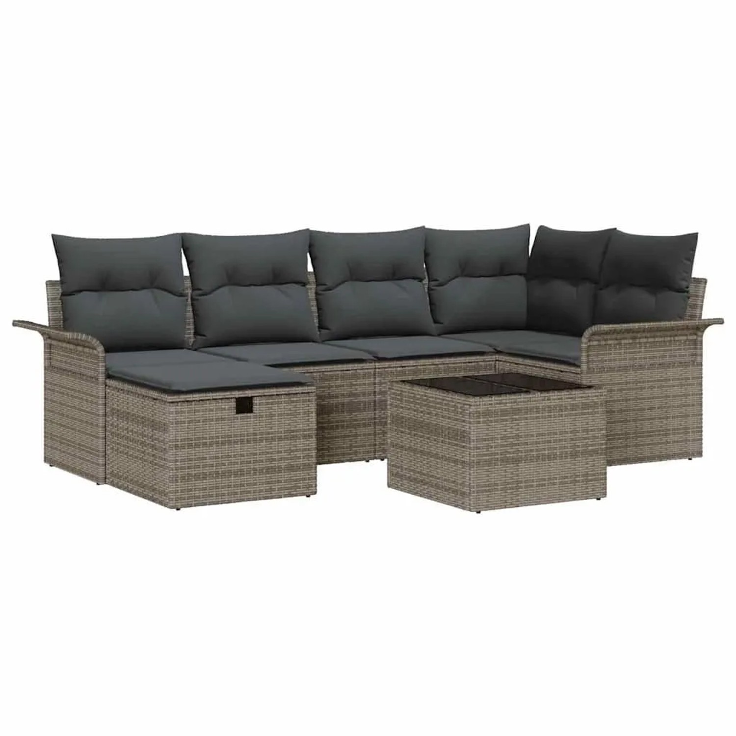 vidaXL Gartensofa-Set mit Kissen mit Speicher 7 Stk Grau Poly-Rattan 3358888