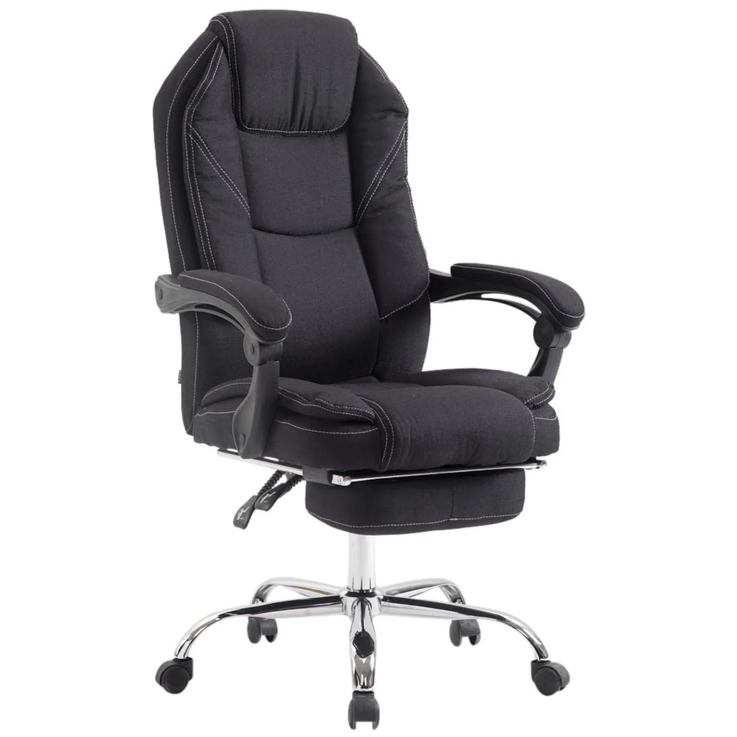 DELUKE Bürostuhl MEDHA Stoff 114x67x64 Schwarz Stoff Metall In Chromoptik Gestell Ergonomische Bürostühle Homeoffice Stuhl