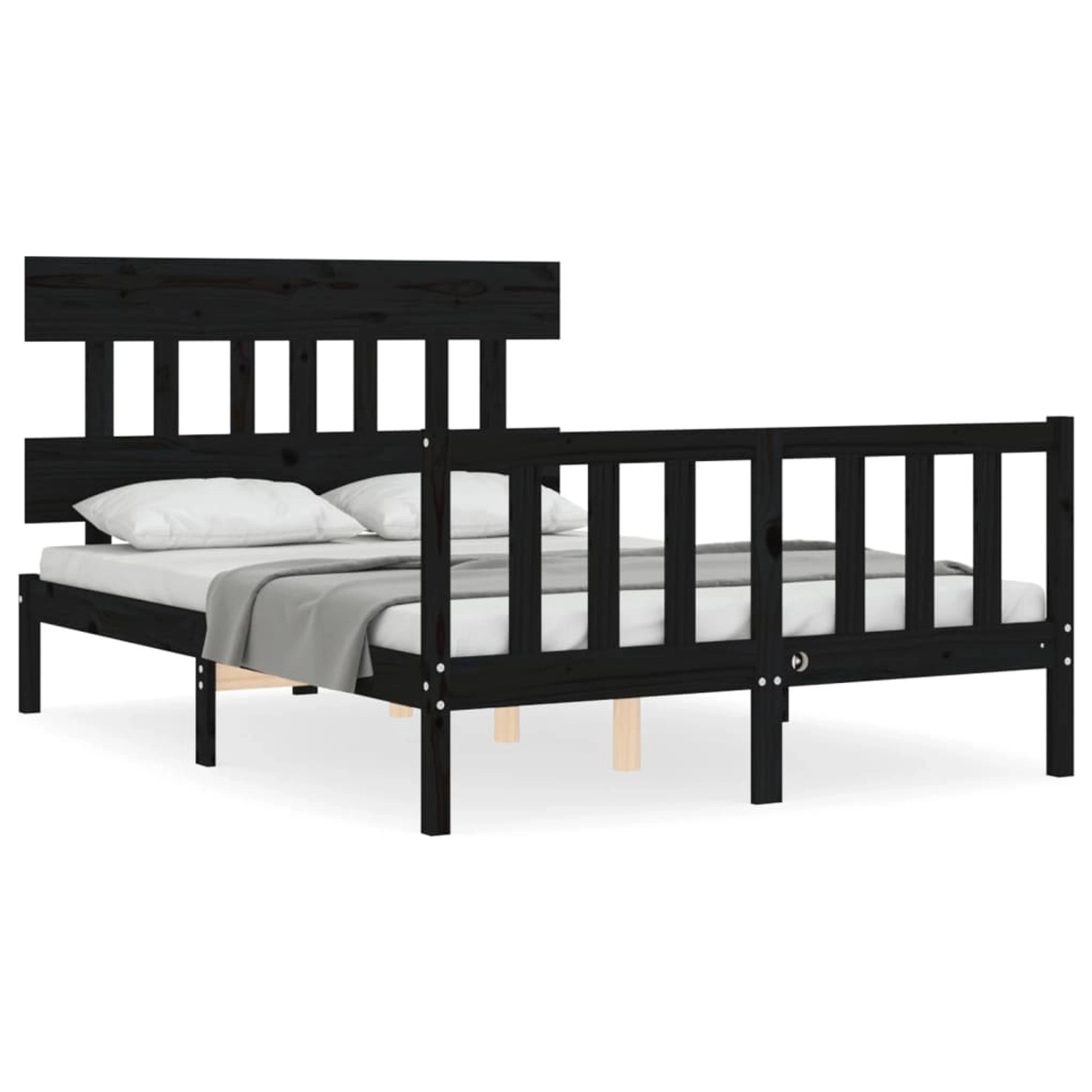 vidaXL Massivholzbett mit Kopfteil Schwarz 140x190 cm 3193320 günstig online kaufen