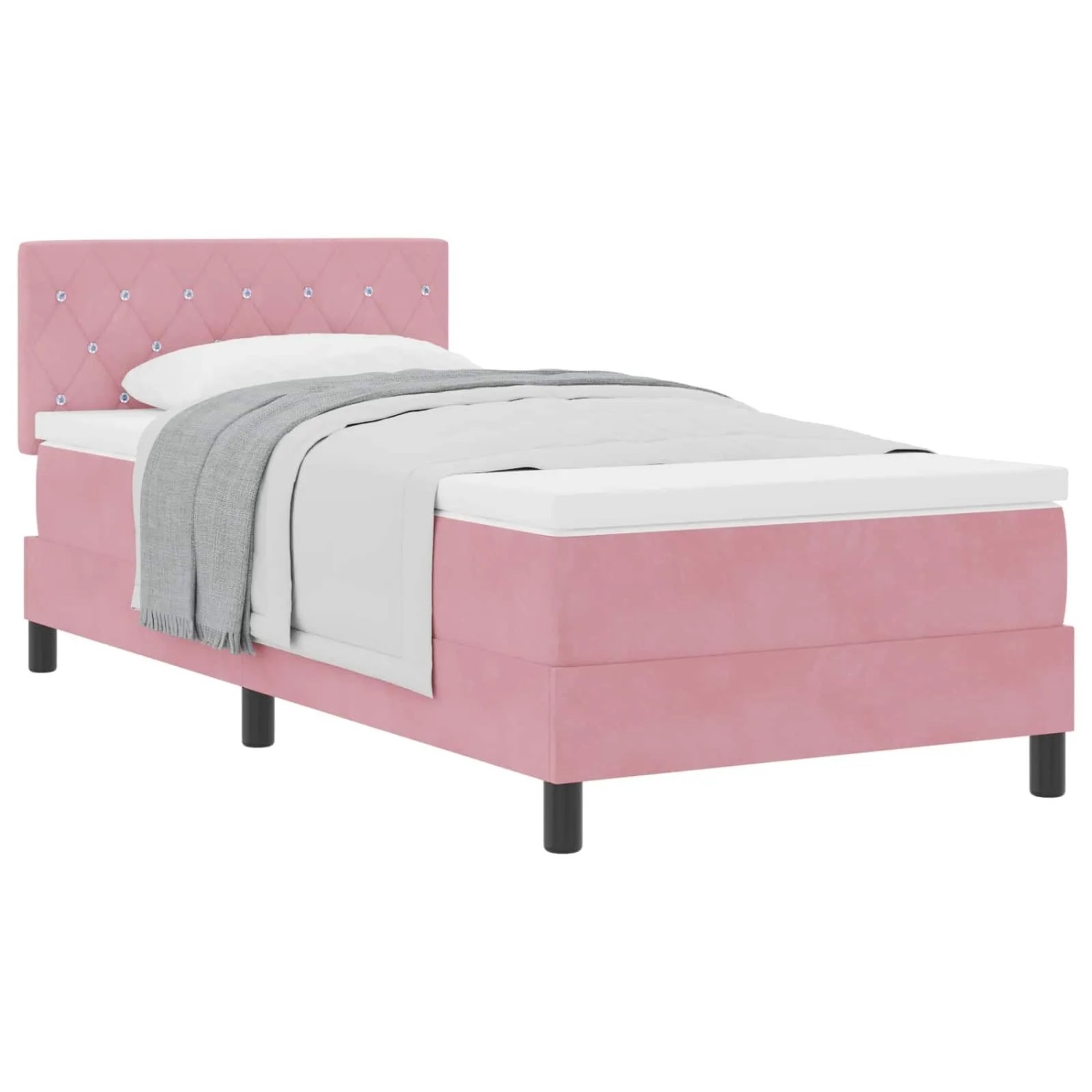 vidaXL Boxspringbett mit Matratze mit Kopfteil Rosa 90 x 190 cm Samt 3339079