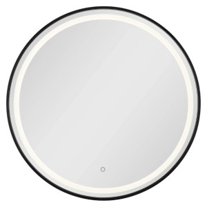 Runder LED-Spiegel 70cm mit schwarzem Rahmen und Sensor. Perfekt für Badezimmer und Feuchträume.