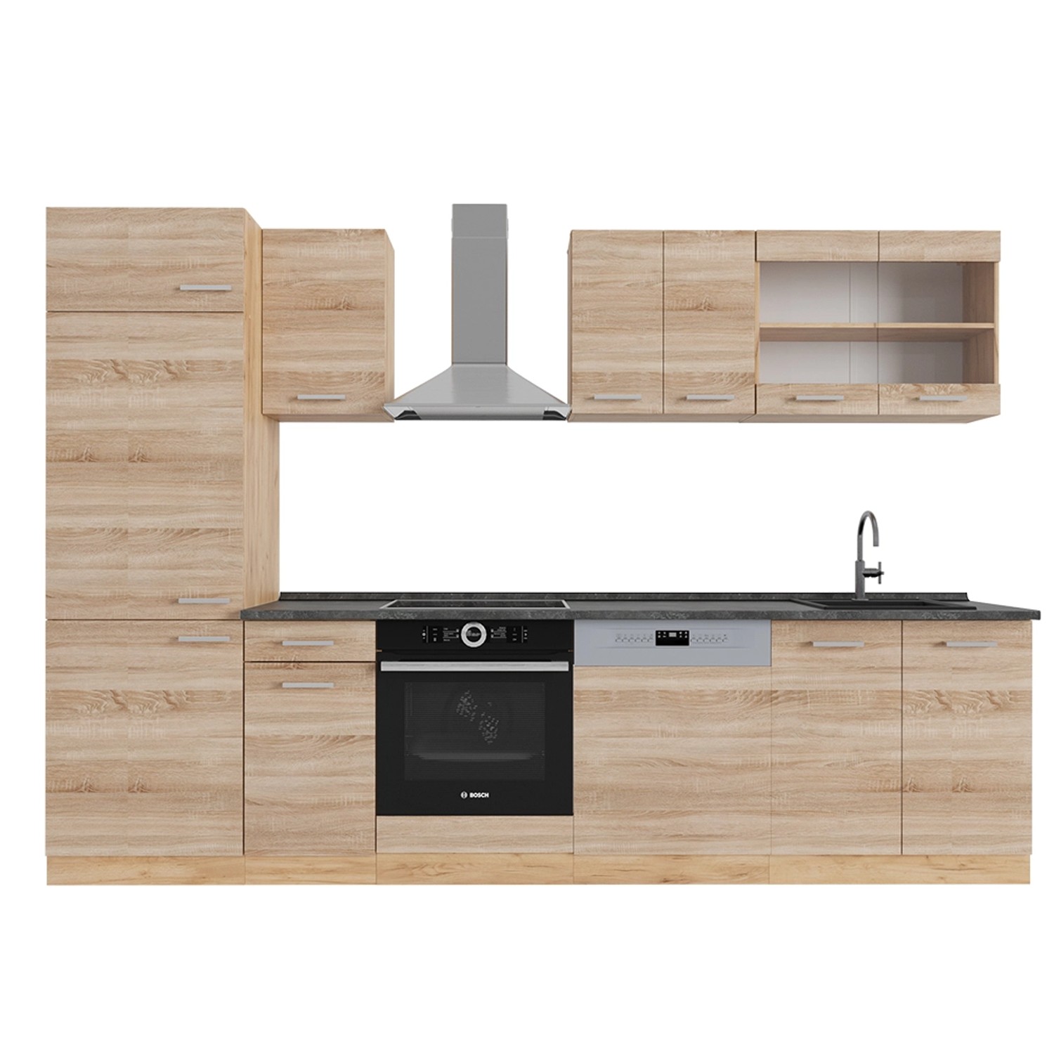 Vicco R-Line Küchenzeile Sonoma/Goldkraft Eiche 300 cm AP Anthrazit günstig online kaufen