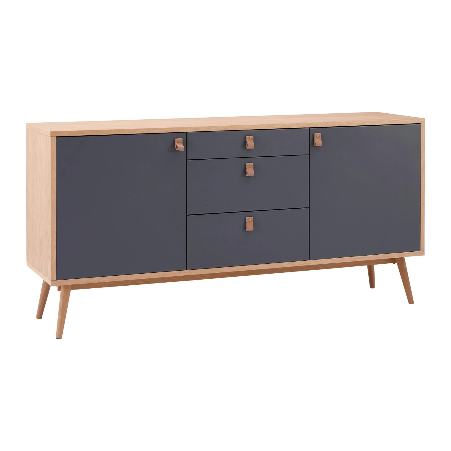 Bessagi Home Sideboard Lena Grau/ Eichefarben Echtholz