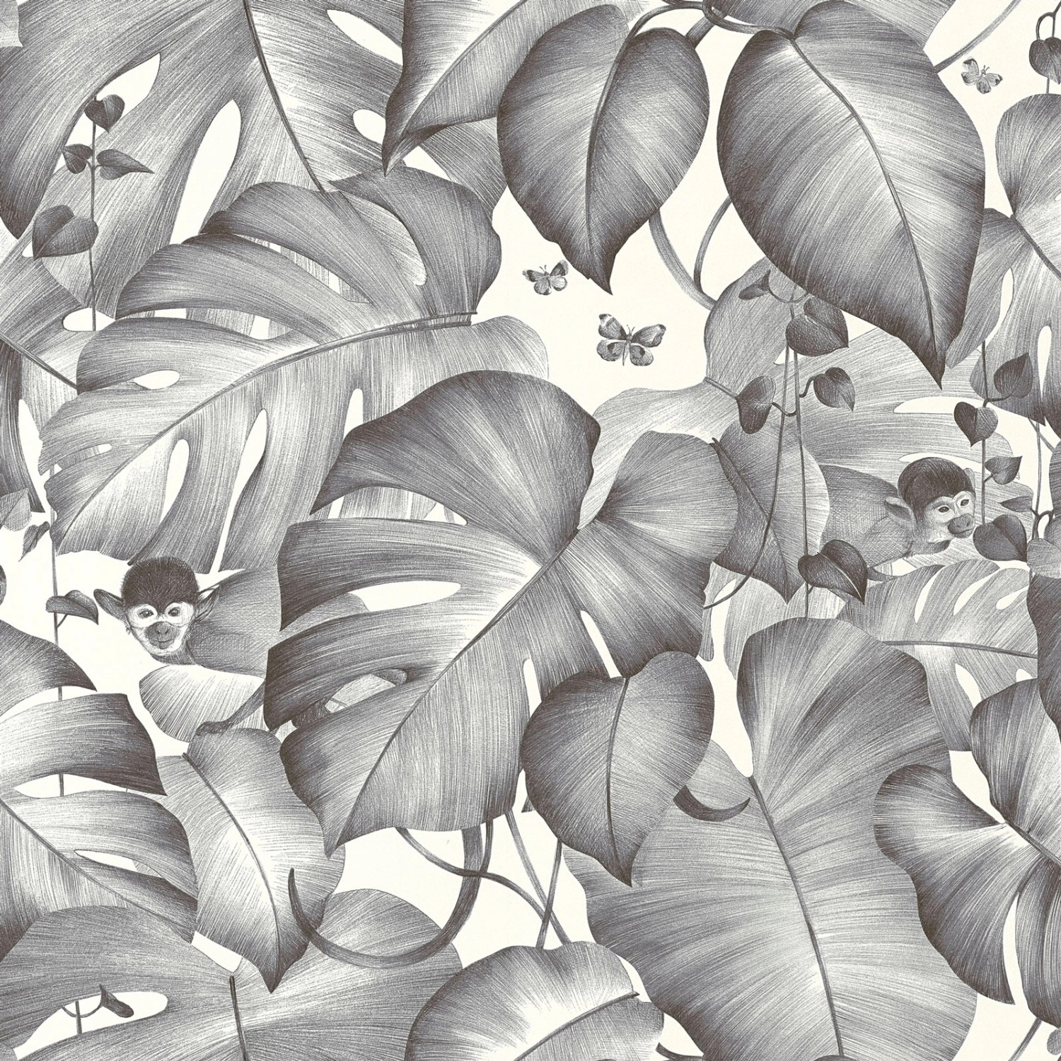 Bricoflor Dschungel Tapete Weiß Grau Tropical Vliestapete Monstera Blätter günstig online kaufen