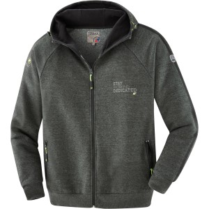 Terrax Workwear Sweatjacke in Dunkelgrün-Limette, Größe S, mit Kapuze und Reißverschluss.