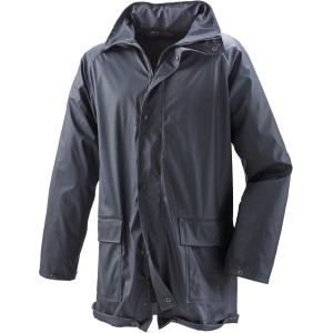 Schwarze Terraflex Regenjacke (Größe M) aus wasserdichtem Material mit Taschen.