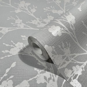 Marburg Vliestapete Ivy Floral in Grau-Weiß, Rolle mit floralem Muster.